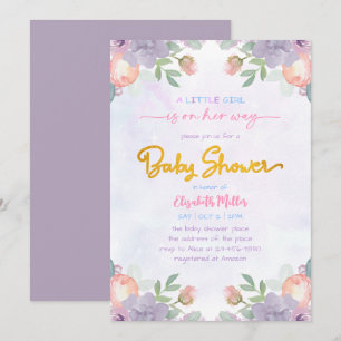 Invitación Agua morada suave Floral Bebé ducha