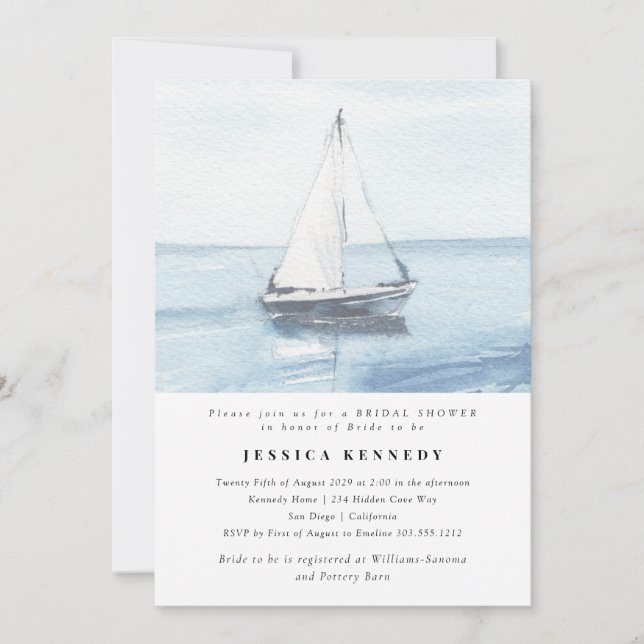 Invitación Agua Náutica Vela Ducha de Novias (Anverso)