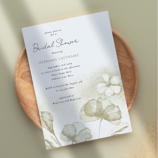 Invitación Agua Olive Green Floral Brillante (Subido por el creador)