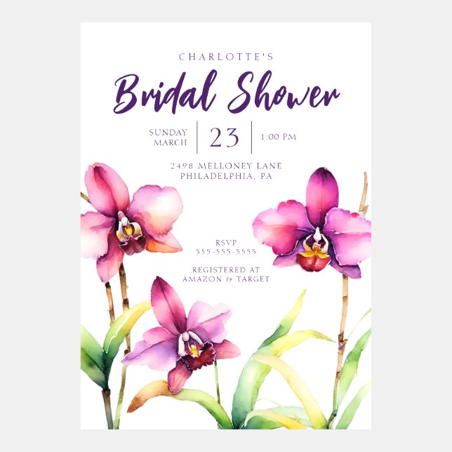 Invitación Agua Orquídea Ducha de Novias (Anverso)