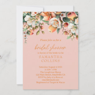 Invitación Agua Peach Peach Pink Floral Brillante