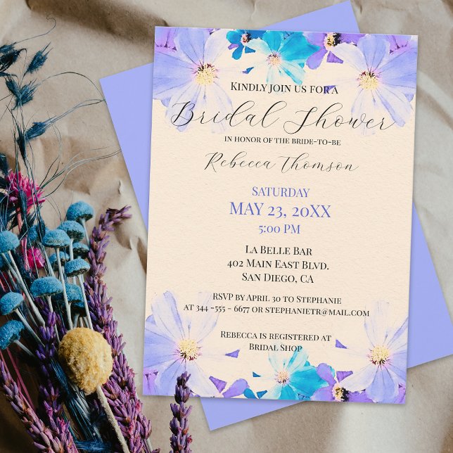Invitación Agua Púrpura Y Verde azulada Ducha De Novias Flora (Subido por el creador)