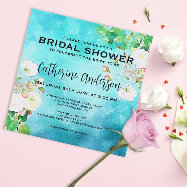 Invitación Agua romántica Art Roses Blancas Ducha de novia (Subido por el creador)