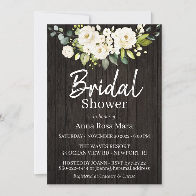 Invitación *~* Agua Rosa Blanca Rústica Ducha De Novias (Anverso)