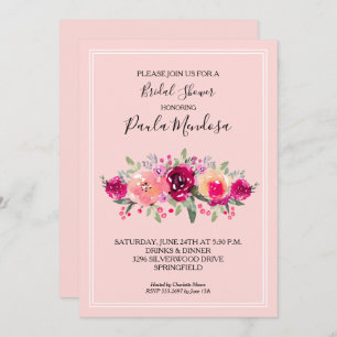 Invitación Agua rosa caliente Floral Ducha de novia