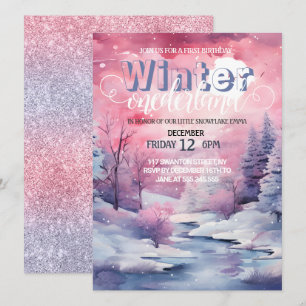 Invitación Agua rosa de invierno con Purpurina de Wonderland