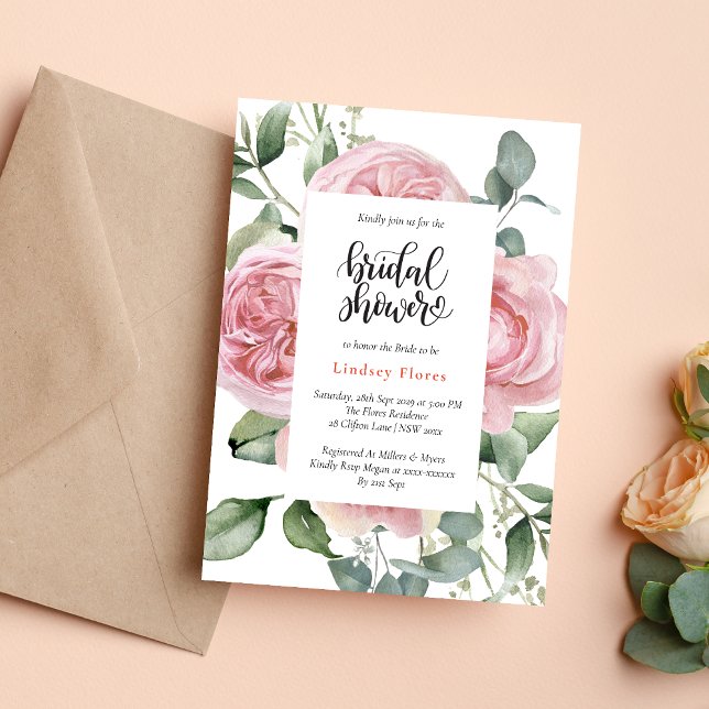 Invitación Agua Rosa Rosa Rosa Floral Elegante Ducha Bridal (Subido por el creador)