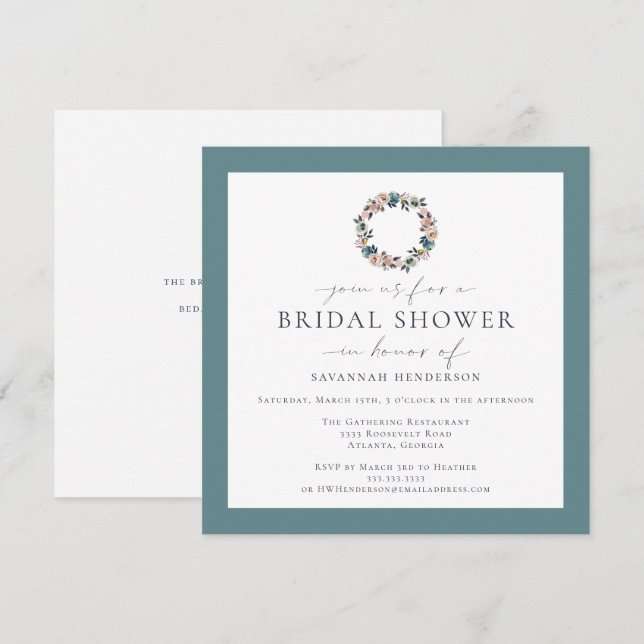 Invitación Agua rosa Sage Green Wreath Shower (Anverso / Reverso)