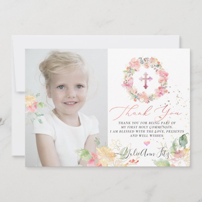 Invitación Agua Rubefacción Rosas Comunión Gracias (Anverso)