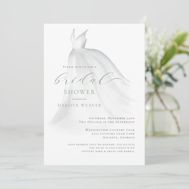 Invitación Agua suave Boda verde suave Vestido de novia ducha (Anverso de pie)
