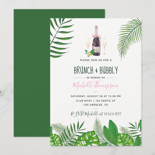 Invitación Agua tropical Brunch & Bubbly Bridal Shower (Anverso / Reverso)