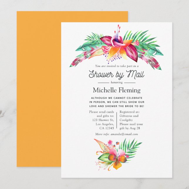 Invitación Agua tropical en verano ducha de novias por correo (Anverso / Reverso)