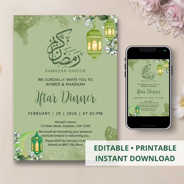 Invitación Agua verde esmeralda y oro para Iftar de Ramadán (Subido por el creador)