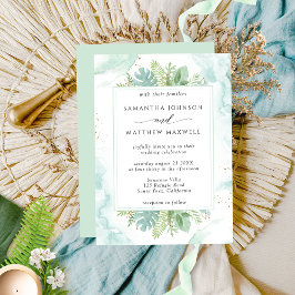 Invitación Agua verde y azul con Boda verde