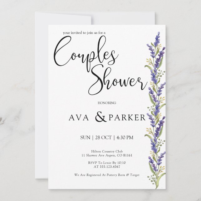 Invitación Agua Wisteria árbol Ducha de parejas (Anverso)