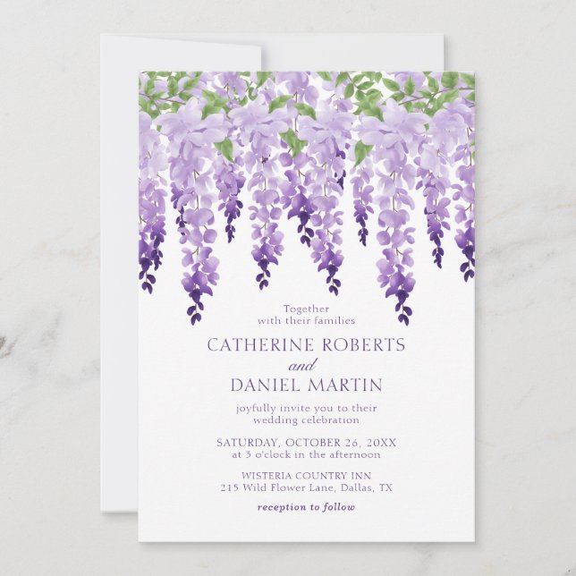 Invitación Agua Wisteria Boda Floral Purple Lilac (Anverso)