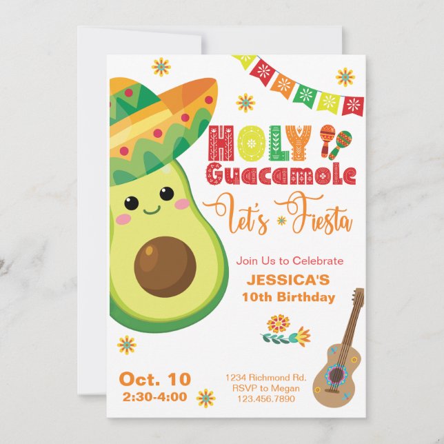 Invitación Aguacate Cumpleaños Fiesta Fiestas Niños Rojo Verd (Anverso)