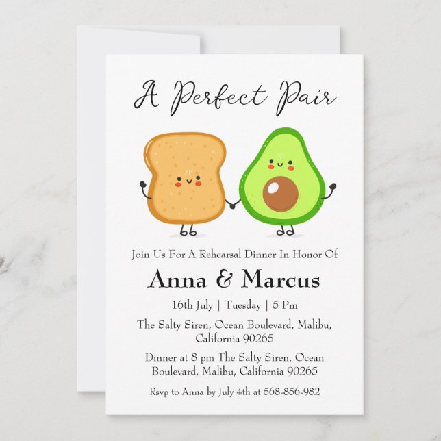 Invitación Aguacate y tostadas una perfecta cena de novias (Anverso)