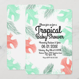 Invitación Aguacero Tropical de Monstera Coral en Acuarela pa