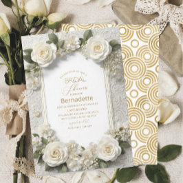 Invitación Aguada 3D flores blancas  oro  Despedida de solter