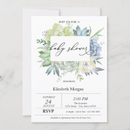 Invitación Aguada Cactus Suculentas Puntos Shower de Bebé
