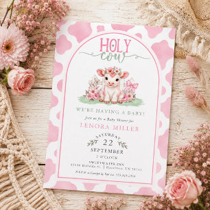 Invitación Aguada de acuarela Vaca Sagrada Rosa Estampado de