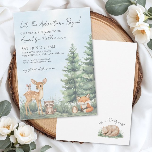 Invitación Aguada de animales del bosque de Shower para bebé (Watercolor Forest Animals Woodland Baby Shower Invitation )