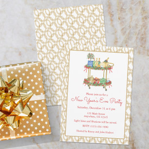 Invitación Aguada de Año Nuevo Bar Cart de Champán Fiesta