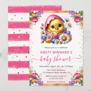 Invitación Aguada de aquarela Pollito de Pascua Flores de Pri