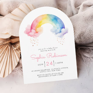 Invitación Aguada de arco iris de ducha de bebé caprichosa
