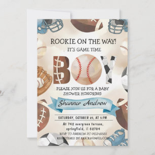 Invitación Aguada de bebé de deportes simples personalizados