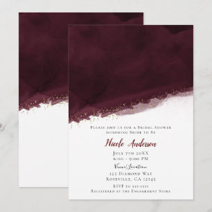 Invitación Aguada de Cereza Negra Dorada Moderno Bridal Showe