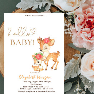 Invitación Aguada de cervatillo en rayas para baby shower