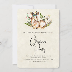 Invitación Aguada de ciervo en acuarela boho de Navidad