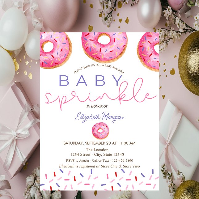 Invitación Aguada de Donas Bebé Sprinkle Niña Fiesta de Bebé (Subido por el creador)