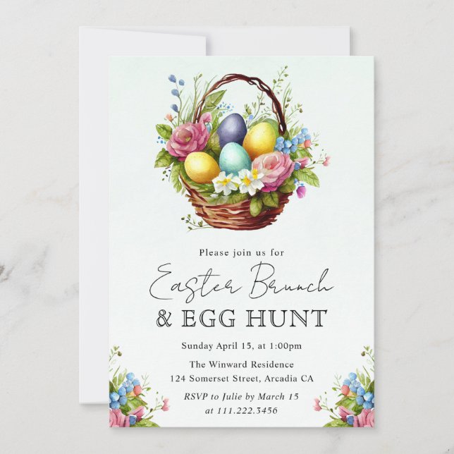 Invitación Aguada de flores de primavera cesta de Pascua brun (Anverso)