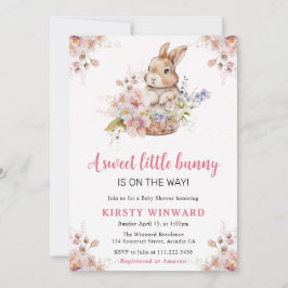 Invitación Aguada de flores de primavera conejo baby shower