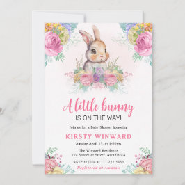 Invitación Aguada de flores de primavera y conejo Baby Shower