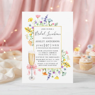Invitación Aguada de flores silvestres lazo rosa desayuno nup