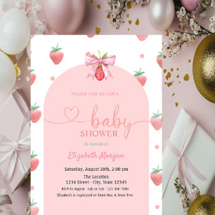 Invitación Aguada de Fresa con Lazo Baby Shower