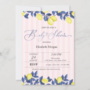 Invitación Aguada de limones Rayas rosadas Baby Shower 