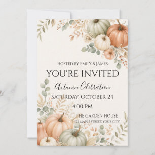 Invitación Aguada en acuarela de calabaza otoñal para baby sh