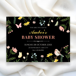 Invitación Aguada en acuarela floral primavera baby shower