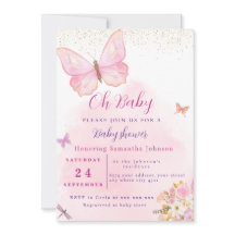 Aguada en acuarela Mariposa rosa Fiesta de bebé