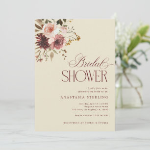 Invitación Aguada en Boho Otoño Burgundy Floral Despedida de