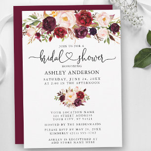 Invitación Aguada floral caligrafía corazón ducha de novia