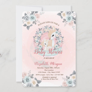Invitación Aguada Floral de Ciervos Bebés para Baby Shower