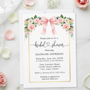 Invitación Aguada floral lazo corazón rosa despedida de solte