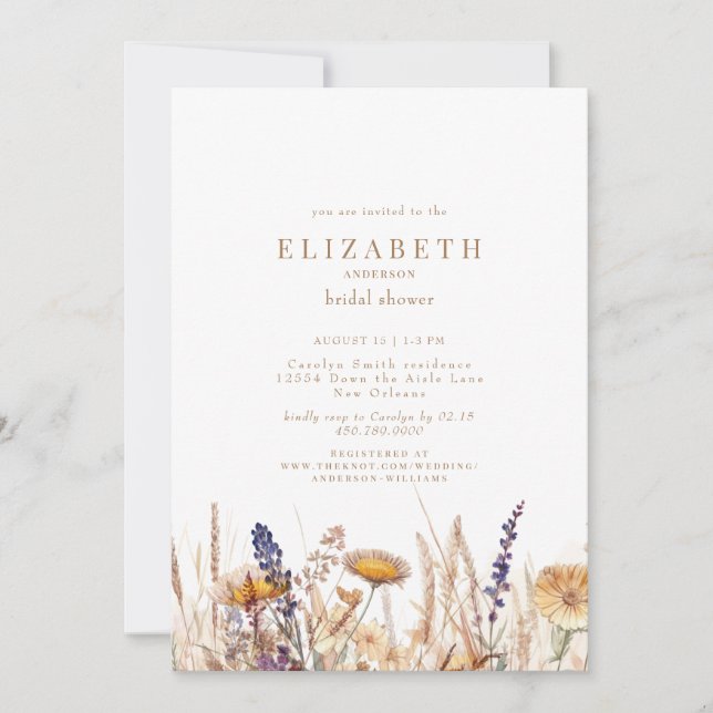 Invitación Aguada Flores Secas Regalo de Boda Neutral  (Anverso)