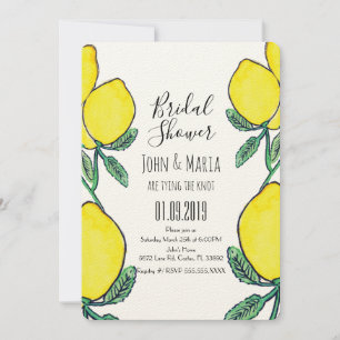 Invitación Aguada Limón Cítrico Amarillo Bridal Shower Ecru